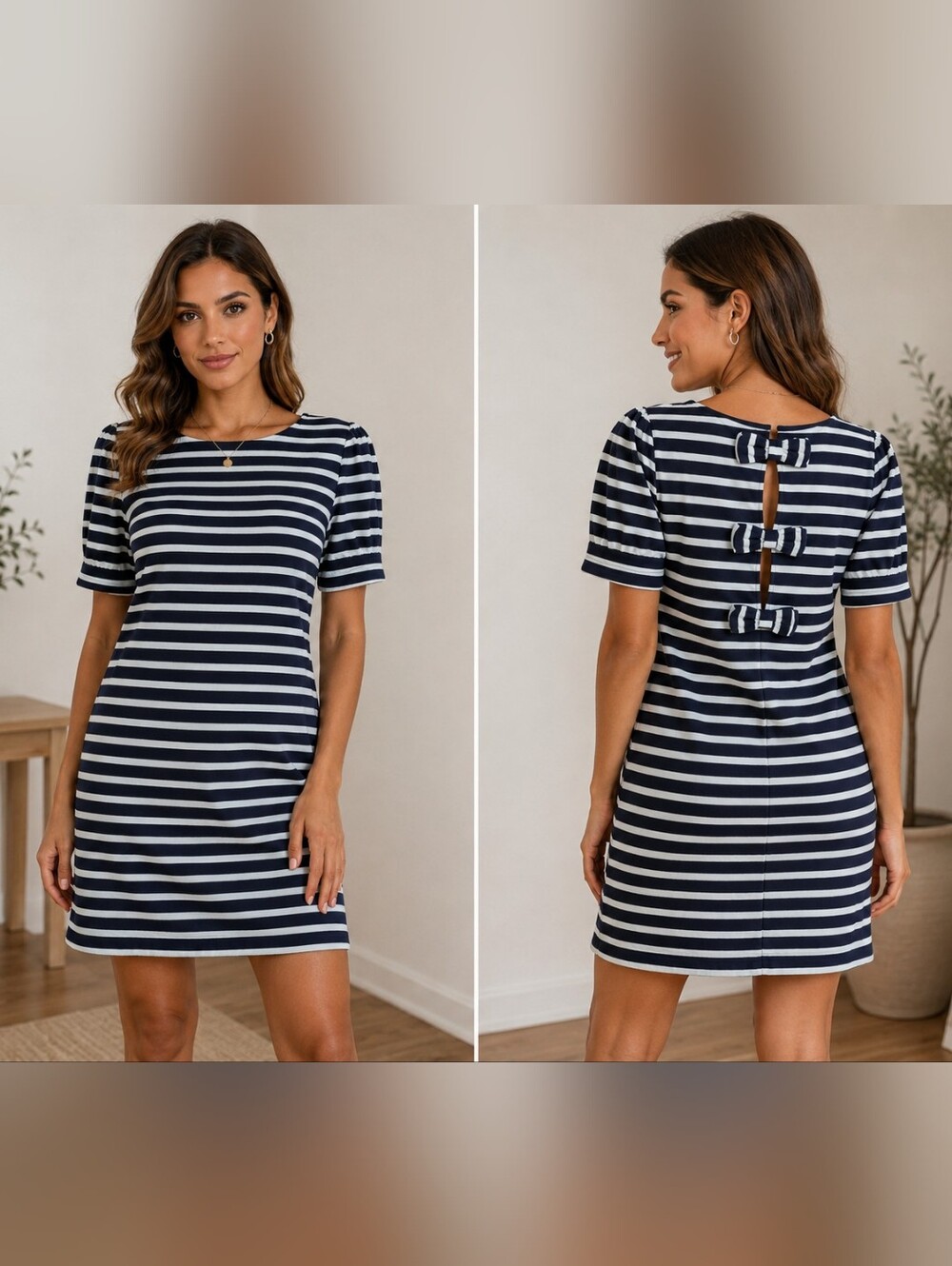 Striped Short Sleeve Shift Dress